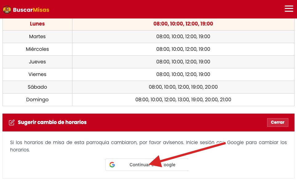 Cómo sugerir un cambio de horarios en la página de una parroquia